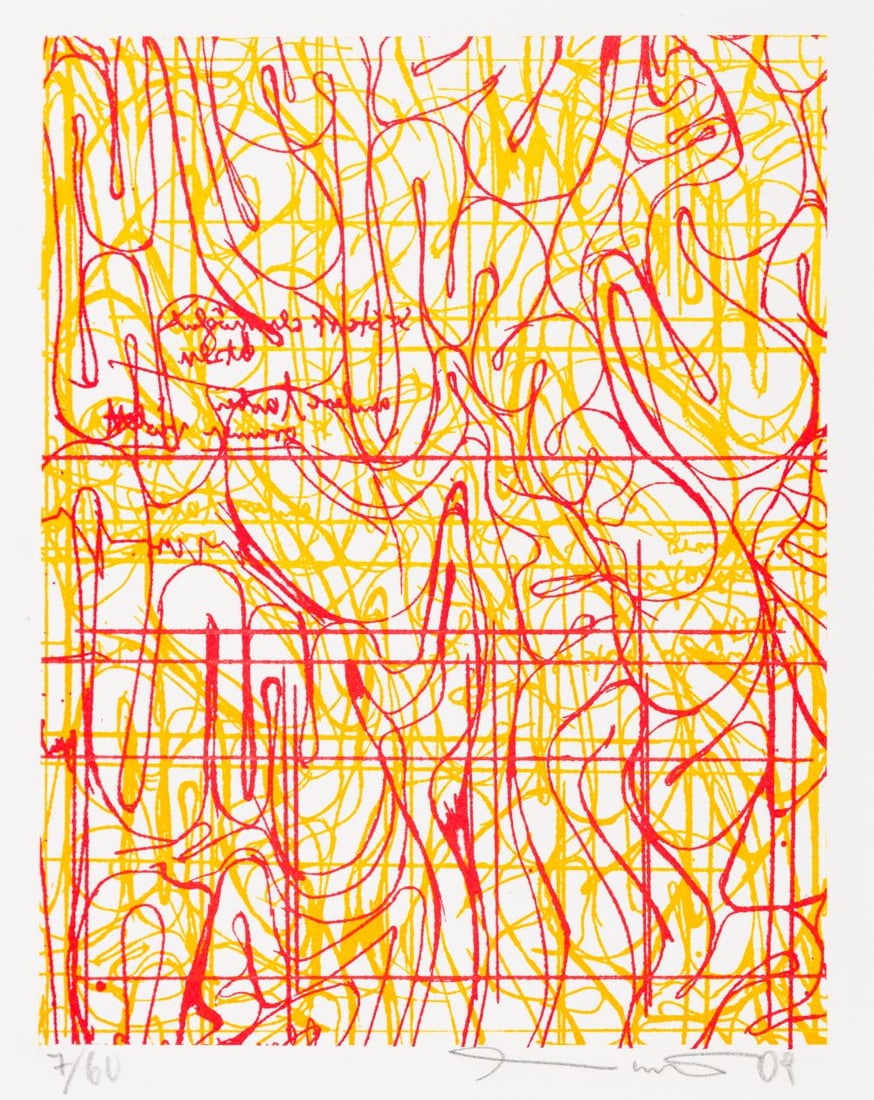 Nitsch, Hermann: Untitled, (20)09 colour lithograph on paper signed and dated lower right, numbered lower left: 7/60 panel size 12 x 9,4 in Edition 7/60. Hermann Nitsch is an exceptional talent in the world of art, di