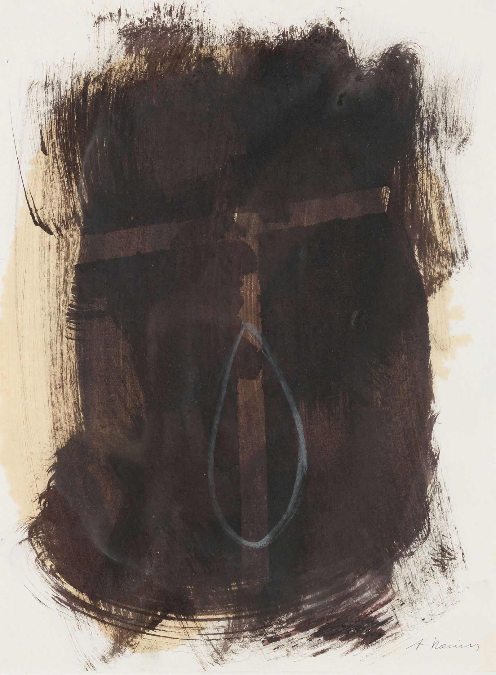Rainer, Arnulf (*1929): Untitled Mixed media on paper Signed lower right, titled on verso 16.5 x 11.6 in framed In this work, Arnulf Rainer combines gestural painting with elements of form destruction, creating a lively inte