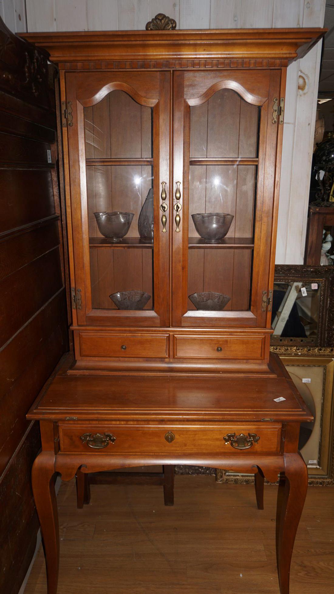 Cherry French Style 2 piece Secretary with bubble Glass (1 of 3)