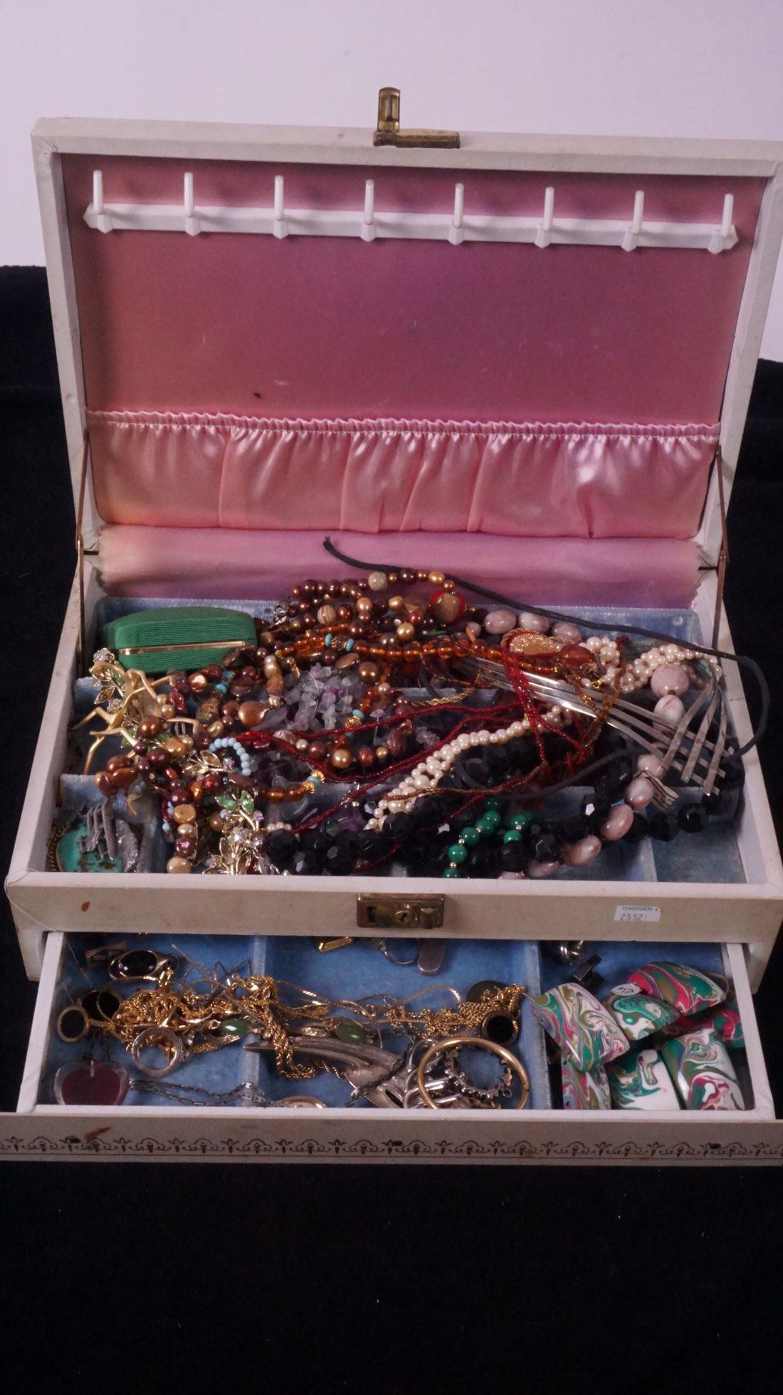 Nice lot of Jewelry including Beads, necklaces, bracelet, earrings & pins in Jewelry Box (1 of 3)
