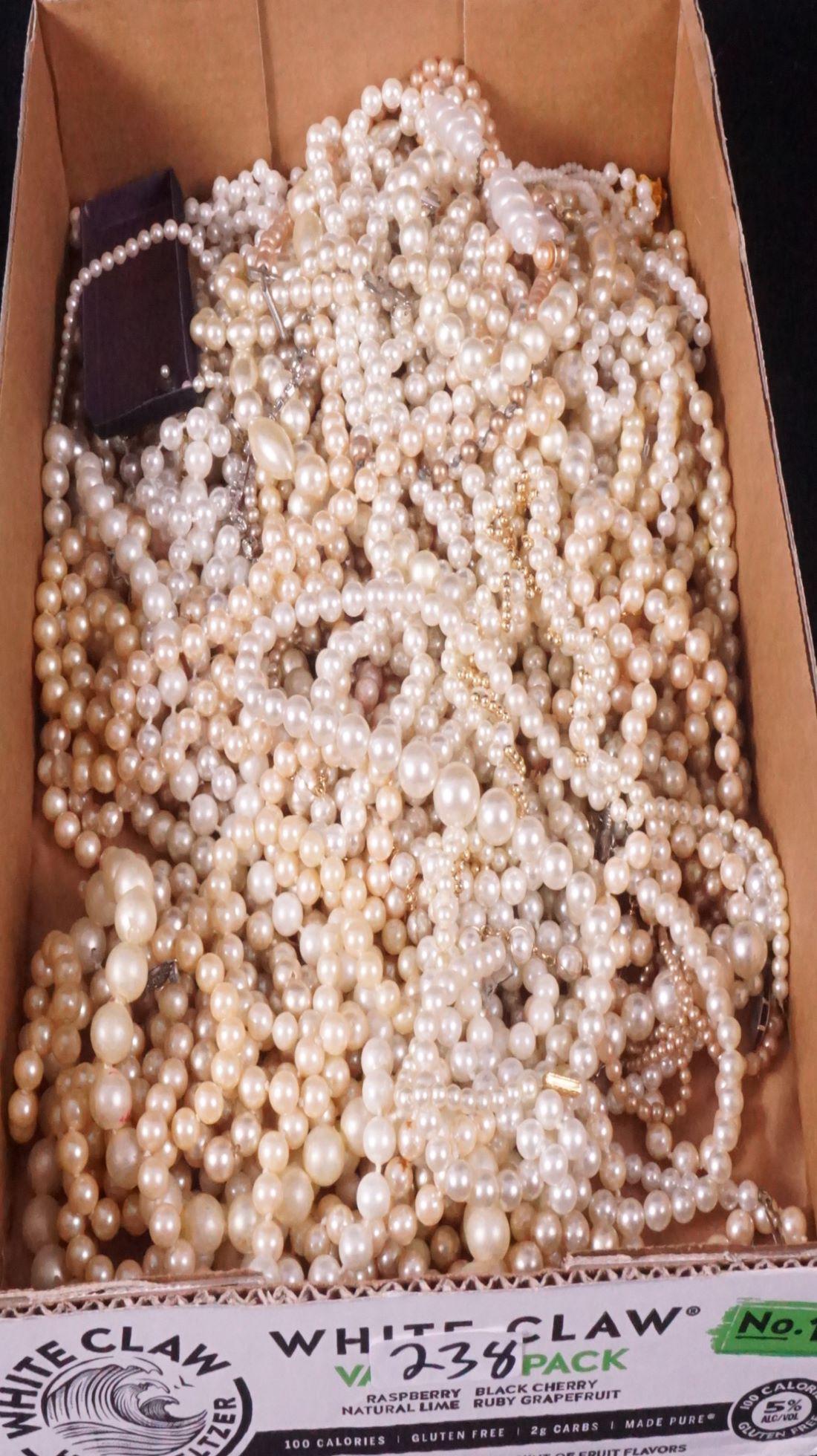 Large Lot of Pearls including necklaces, bracletes: Large Lot of Pearls including necklaces, bralettes. DISPLAY TRAY NOT INCLUDED.