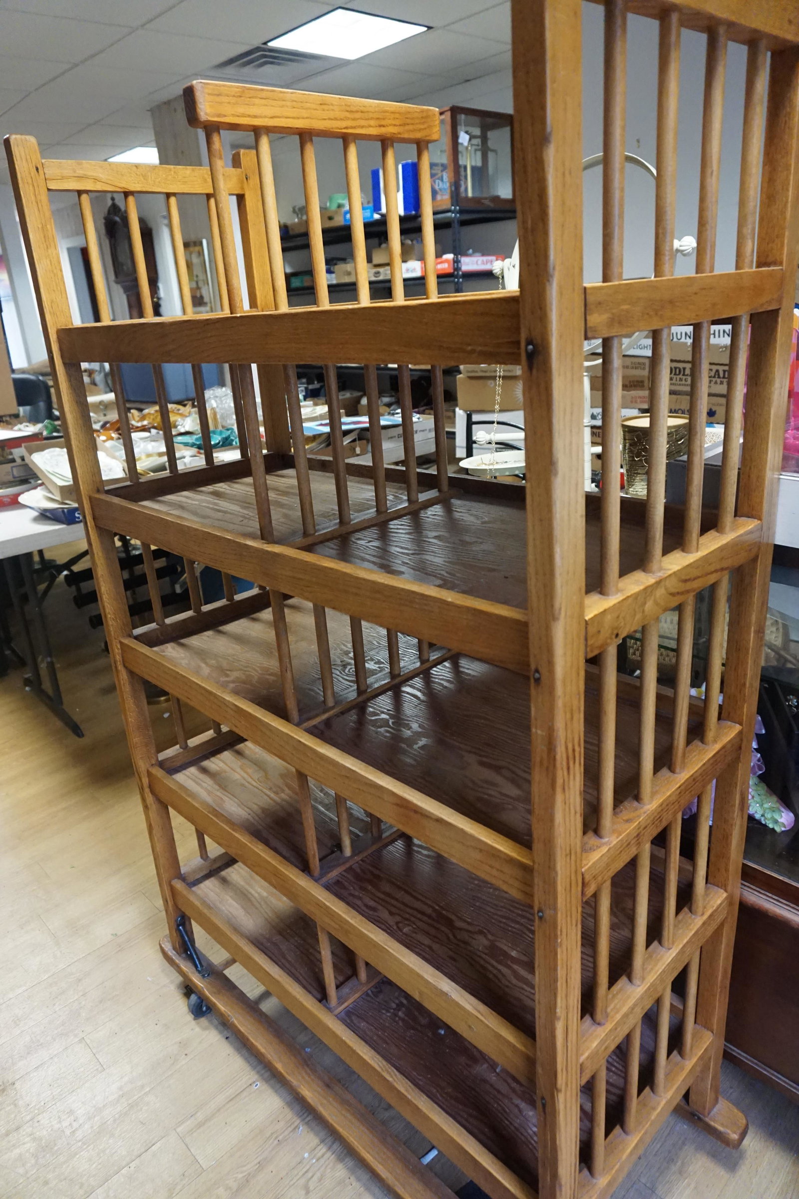 Antique Frnech Rolling Bakers Rack Oak (1 of 4)