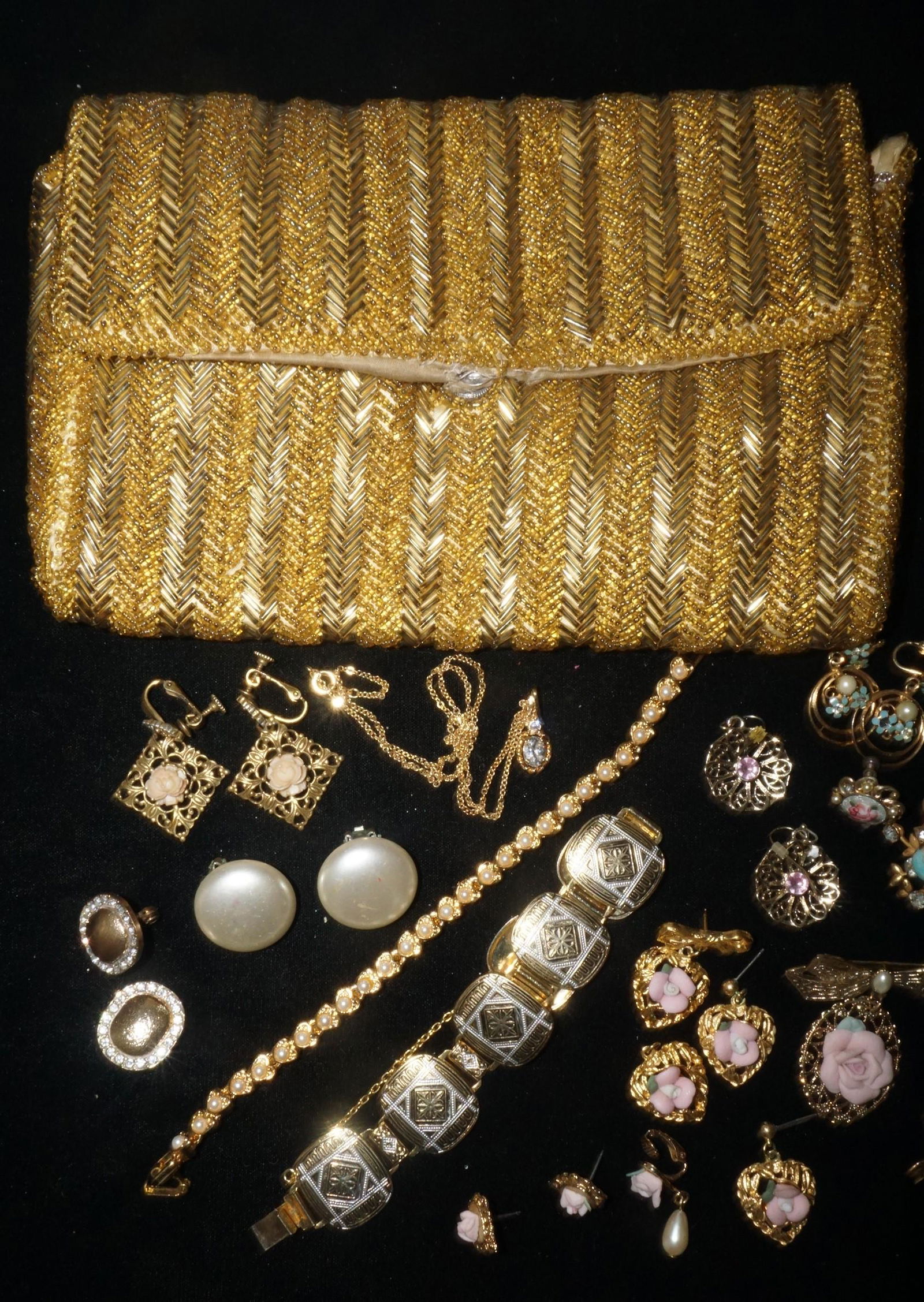 Gold Beaded Evening Bag & other misc. fancy Vintage Costume Jewelry (1 of 3)