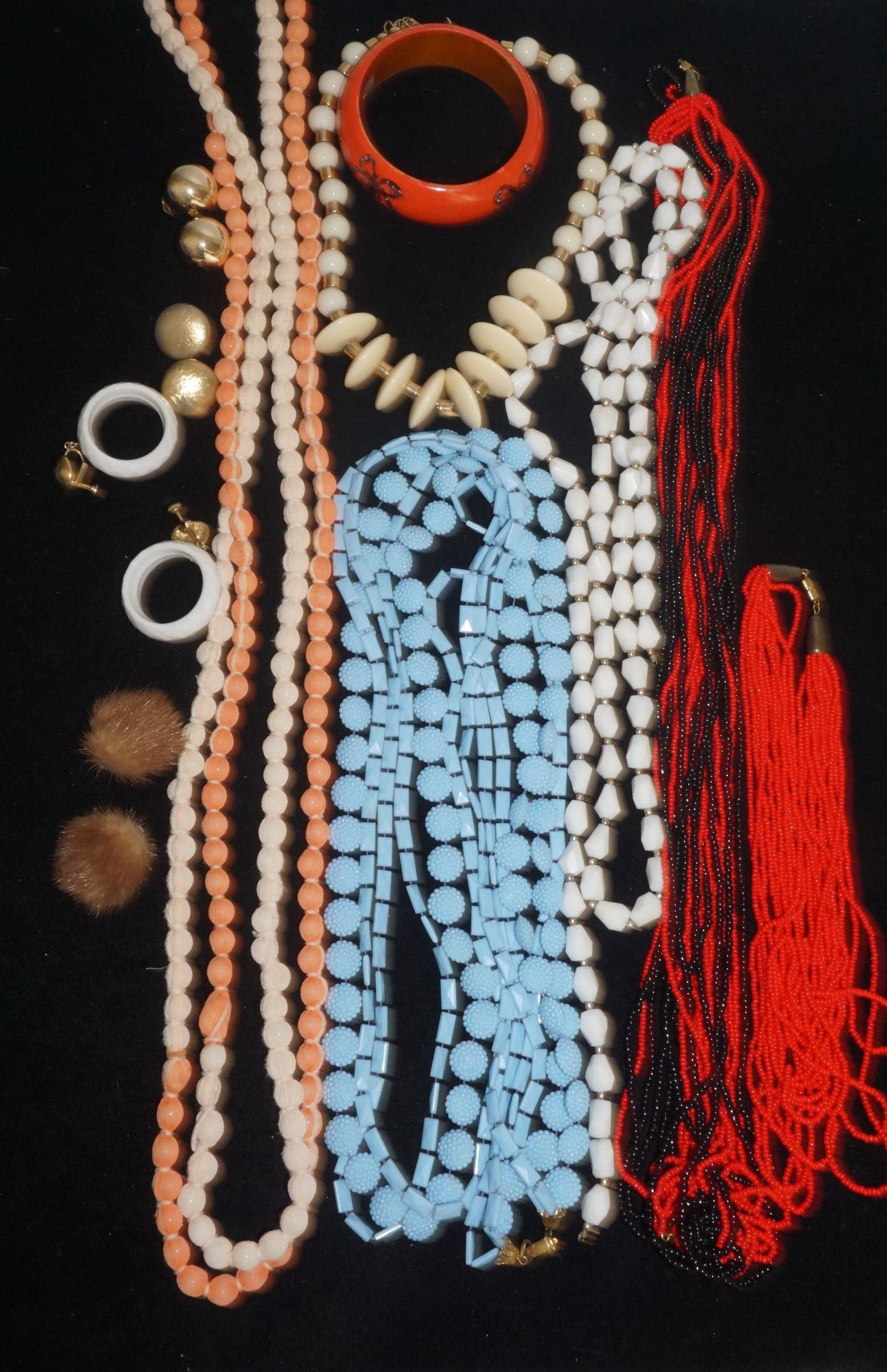 Vintage Costume Jewelry lot including: nice beaded necklaces, clip pn earring and bangle braclette (1 of 3)