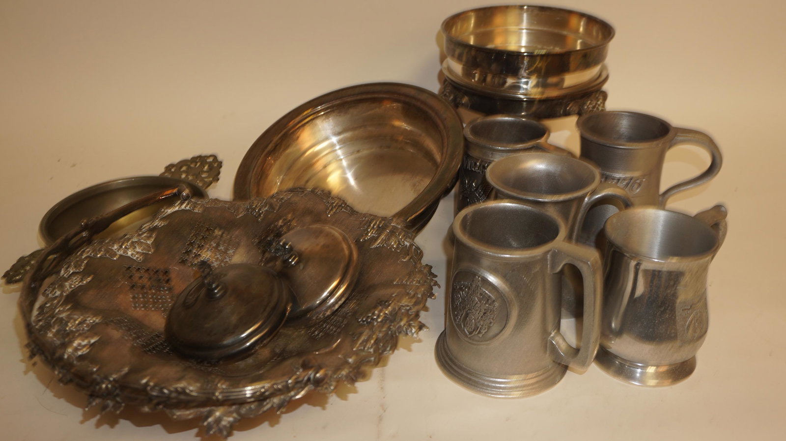Lot of Aluminum and silver plate mugs, bowls, etc. (1 of 4)