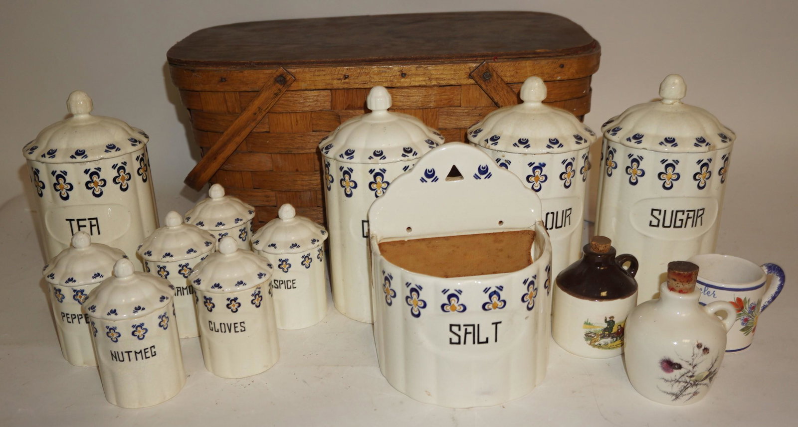Picnic Basket Victorian Canister Set & Salt Box made in Germany (1 of 5)
