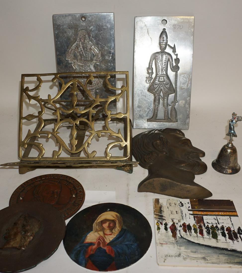 Brass Book stand, Williamsburg Reproduction cookie molds, bronze Bust of Lincoln (1 of 5)