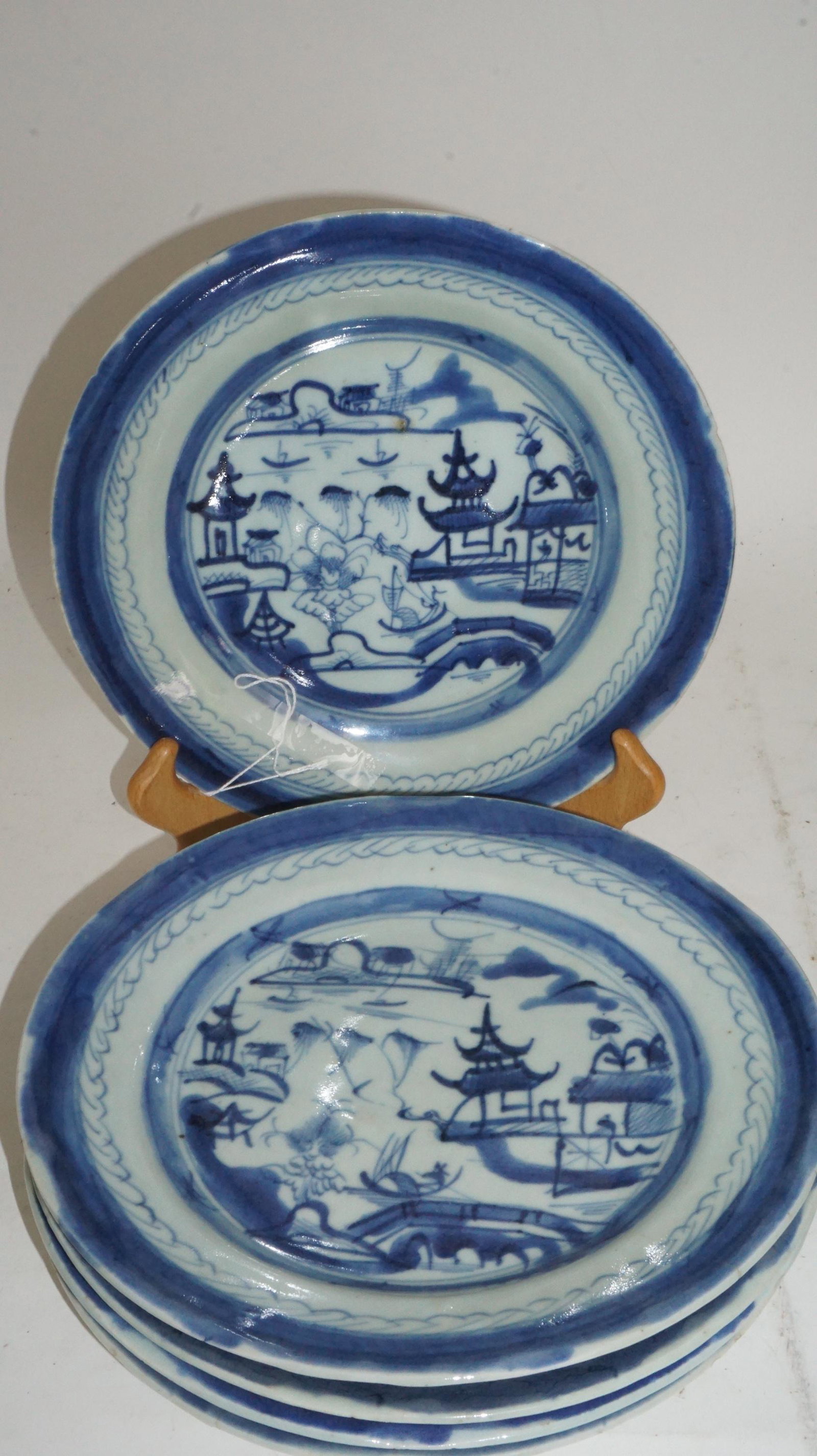 Chinese Canton Porcelain Blue & white 5 Piece Dinner Plates (1 of 4)