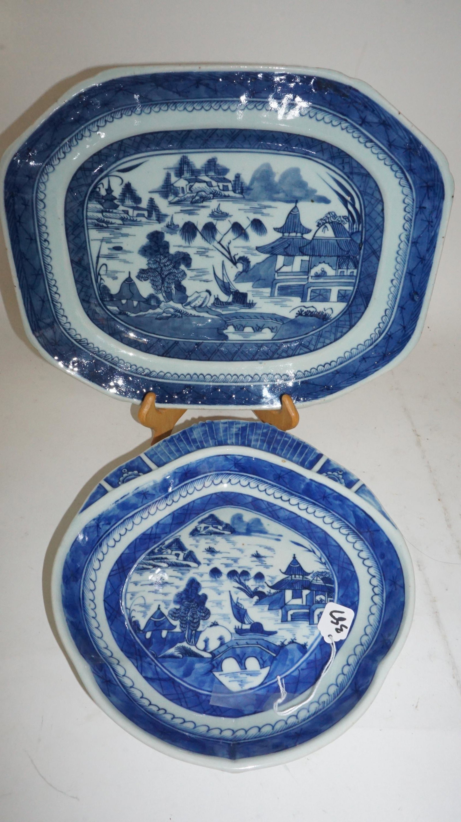 Chinese Canton Porcelain Blue & White Two Serving Platters (1 of 4)