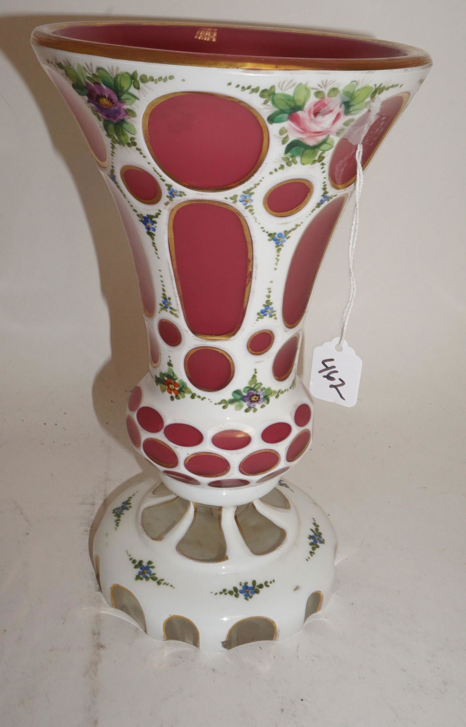 Victorian Ruby & White Glass Painted Vase (1 of 3)