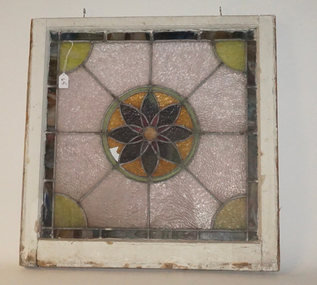 Antique Stained Glass Window: Antique Stained Glass Window 28" x 28"