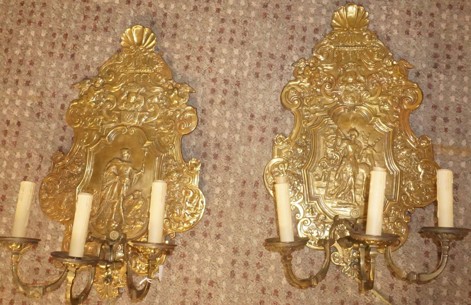 Pair of Eurpean Mixed Metal 3 light Sconces (1 of 4)