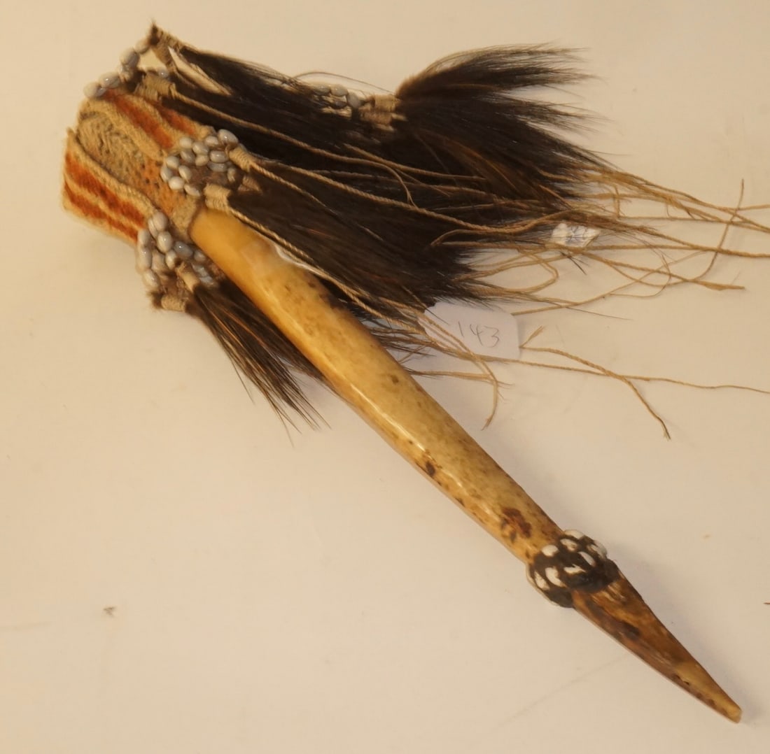 African Cerimonial Bone Dagger with feather Embellishment: African Cerimonial Bone Dagger with feather Embellishment 16" long