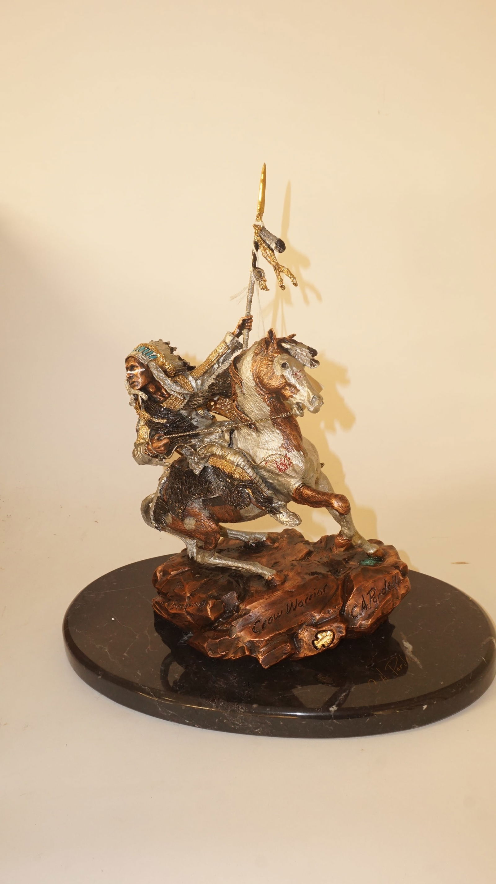 Crow Warrior' Christopher A Pardell Native American Mixed Medium Sculpture (1 of 4)