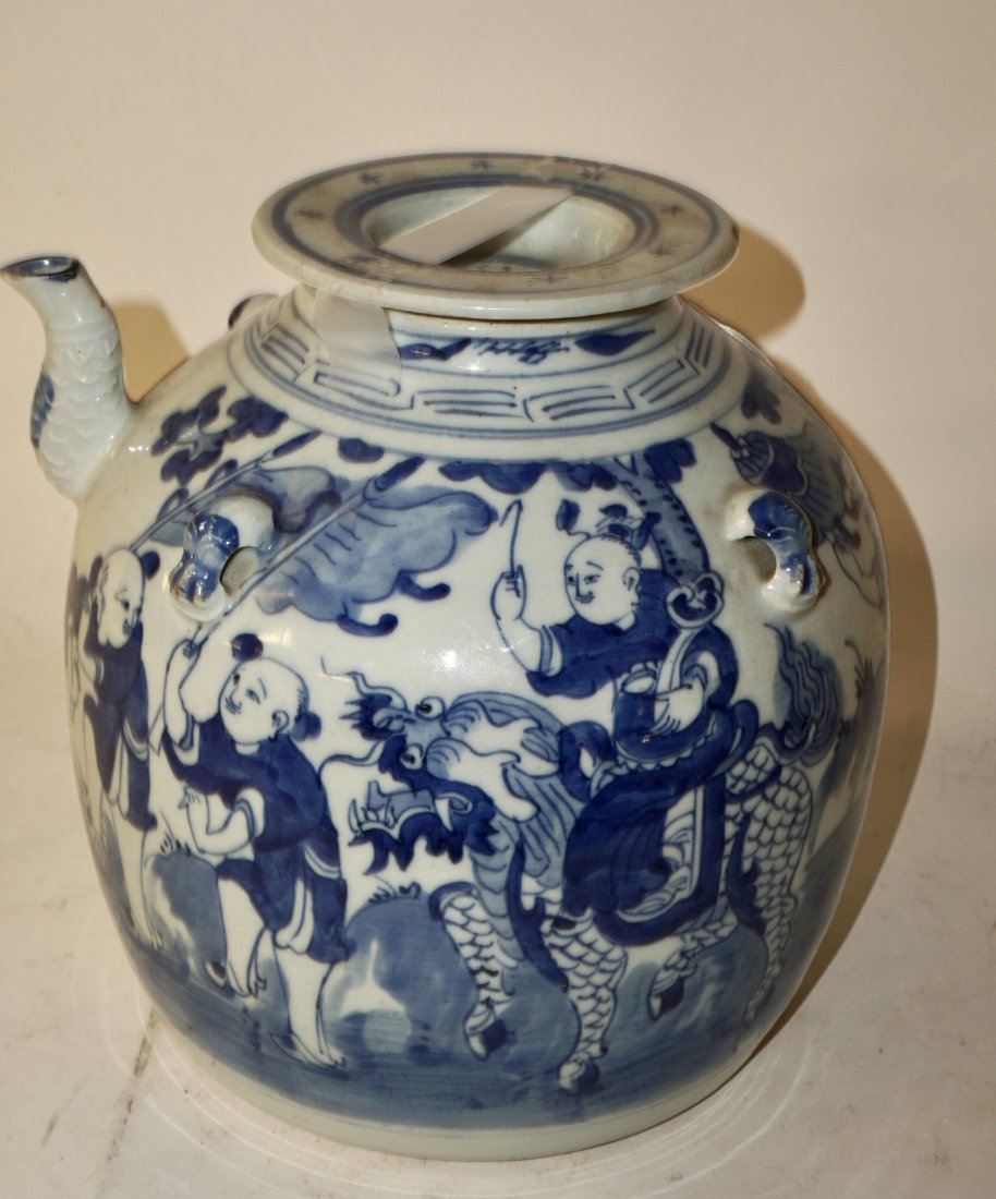 Antique Blue & White Chinese Large Tea Pot (1 of 4)