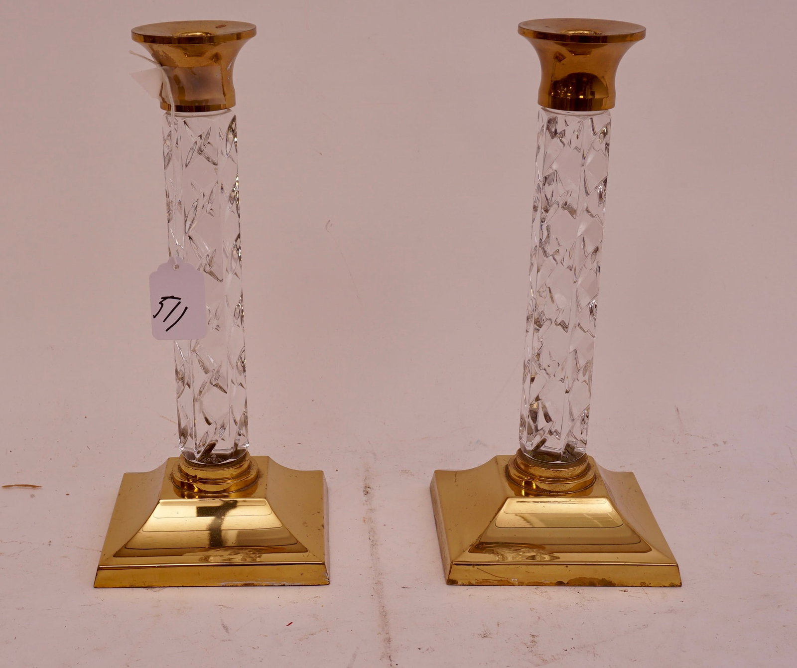 Pair of Waterford Brass & Crystal Candle Holders: Pair of Waterford Brass & Crystal Candle Holders 11" High