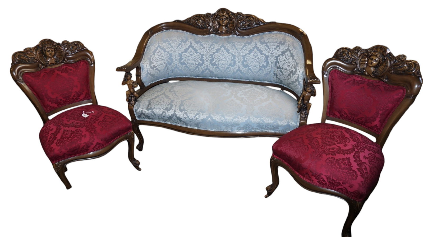 3 Piece Antique figural Parlor Set 2 Side Chairs & Love Seat (1 of 7)