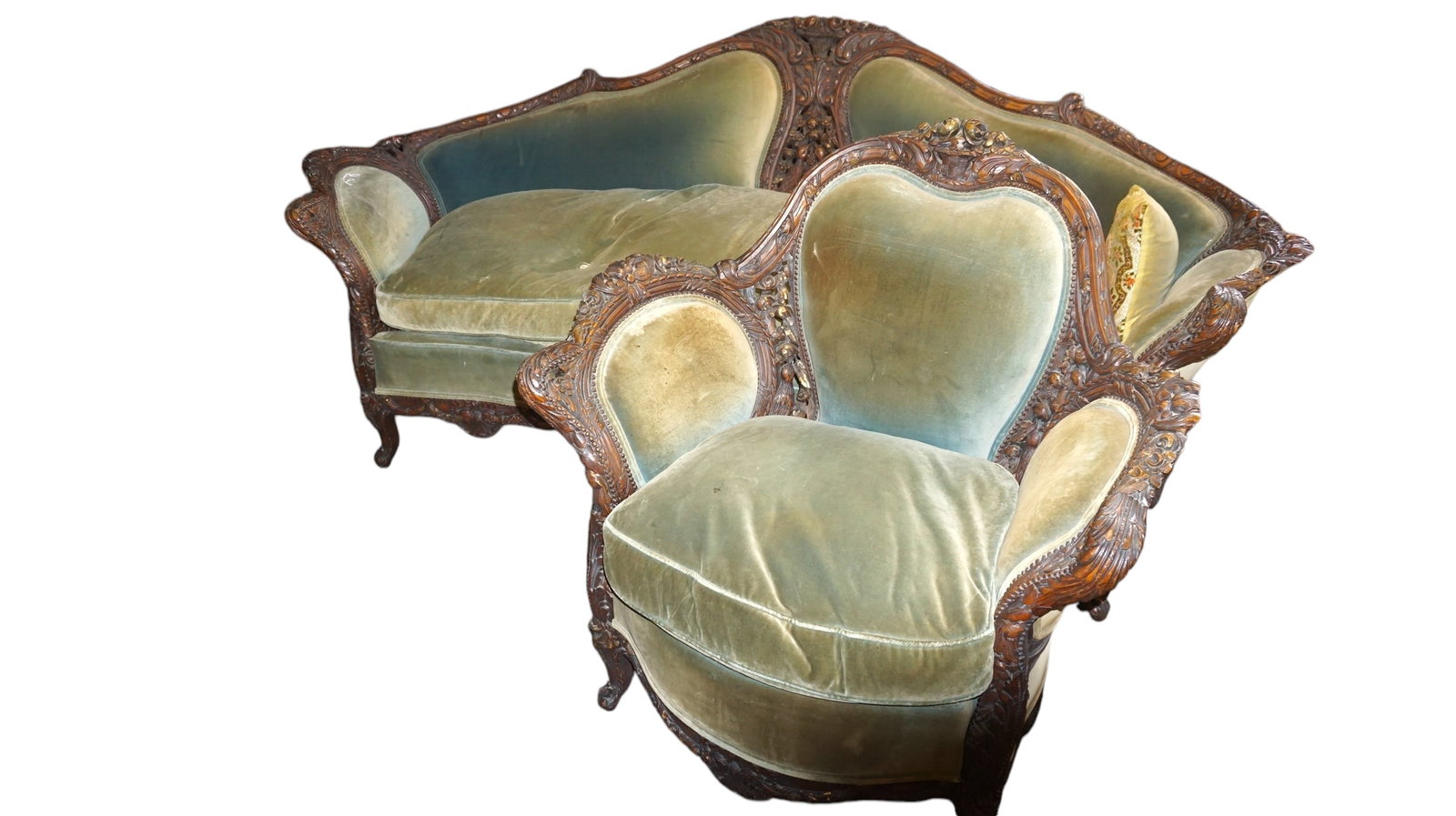 2 piece Antique Living Room Set w  Mohair Upholstery (1 of 10)