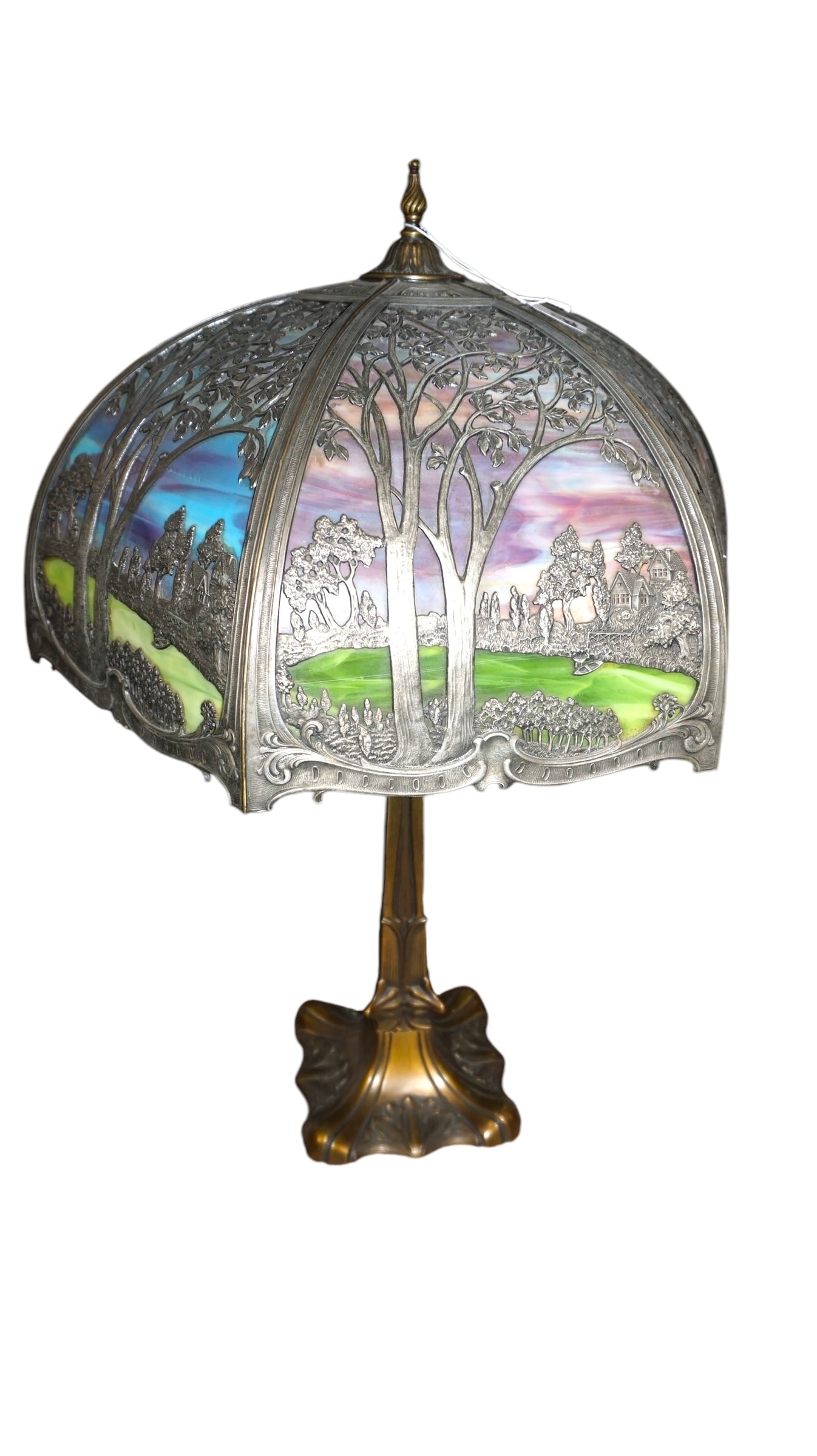 Antique Slag Glass Lamp Landscape Scene (1 of 7)