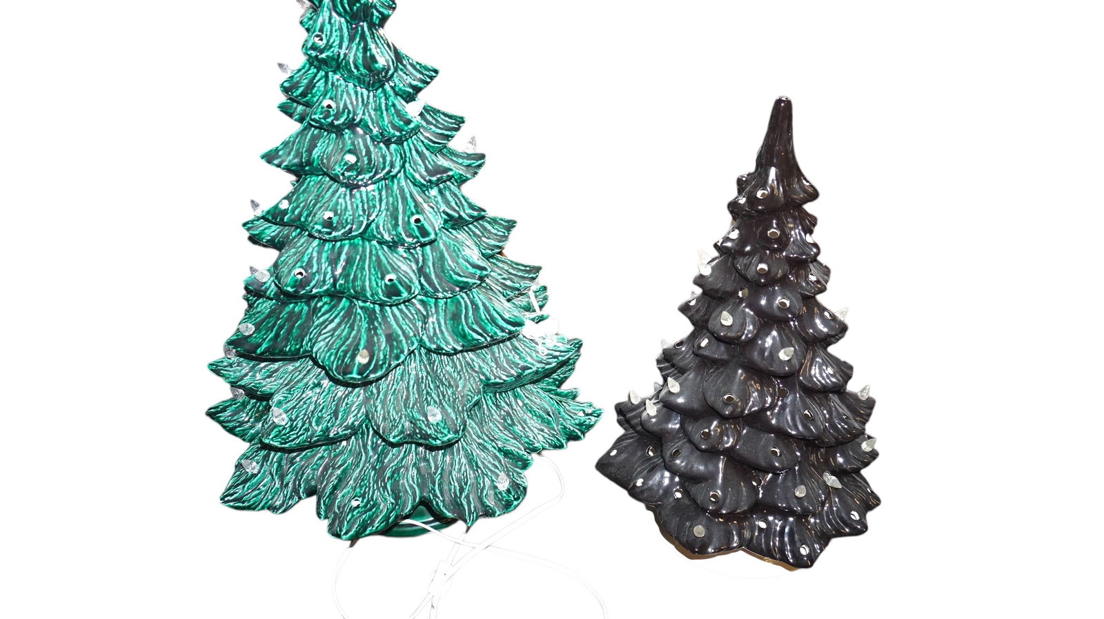 Two Mid Century green Ceramic Christmas Trees Light Up (1 of 3)