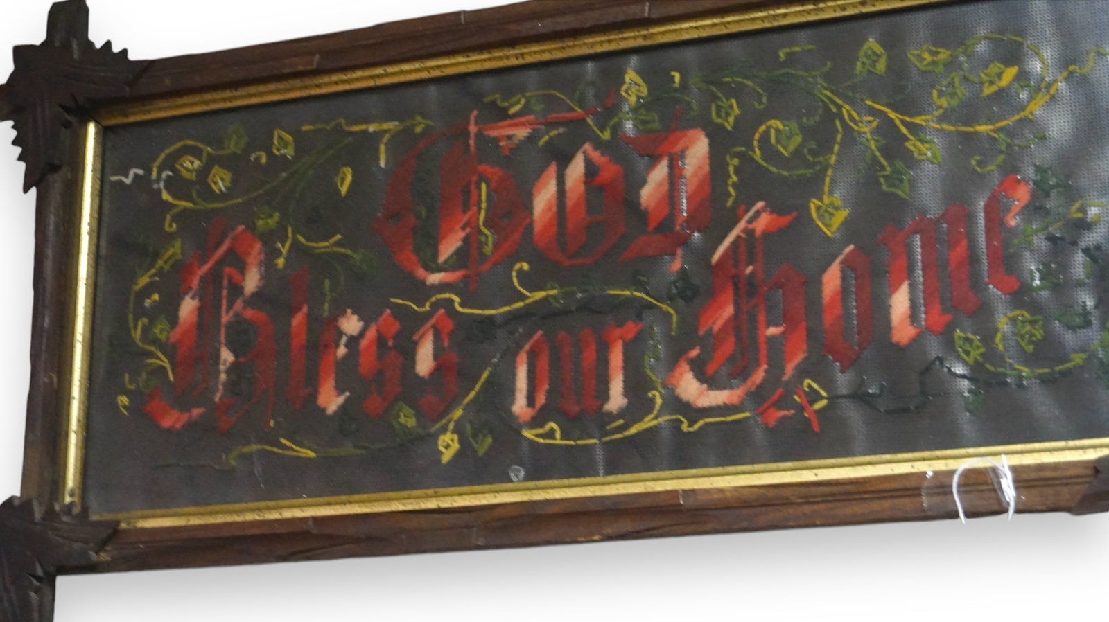 Victorian Needle Point in original Victorian Frame. "God Bless our Home" (1 of 1)