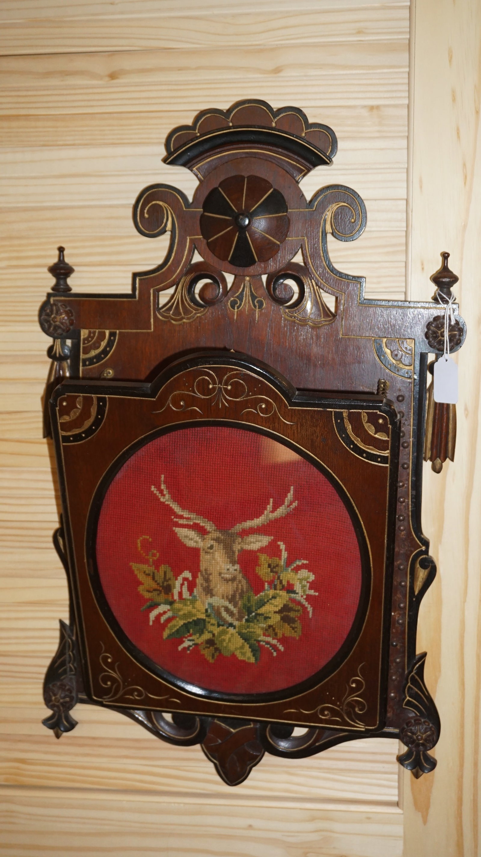 Victorian Renaissance Revival wall Pocket with Needle Point of a Buck (1 of 1)