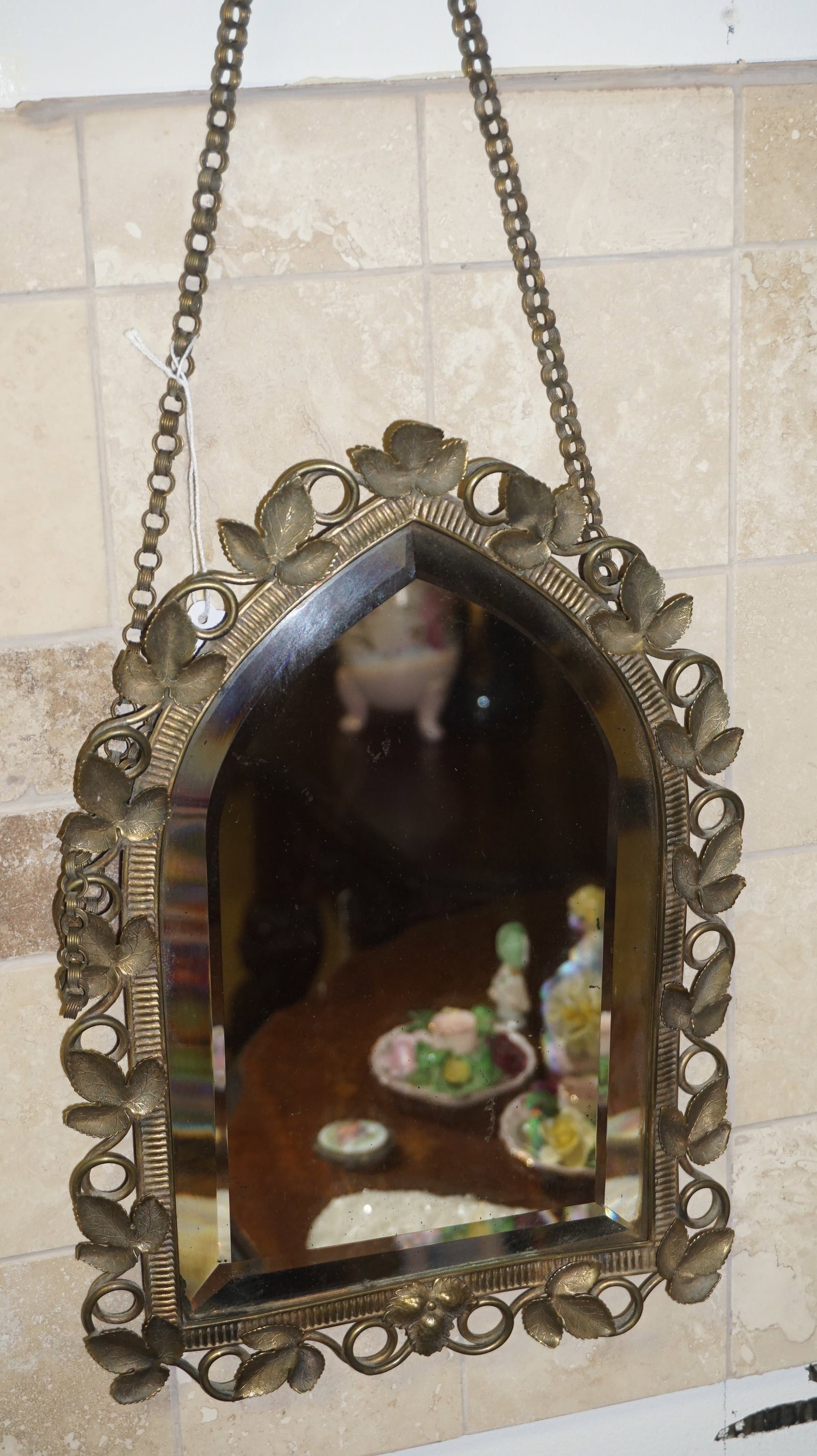 Antique Ornate Victorian brass hanging Mirror (1 of 1)