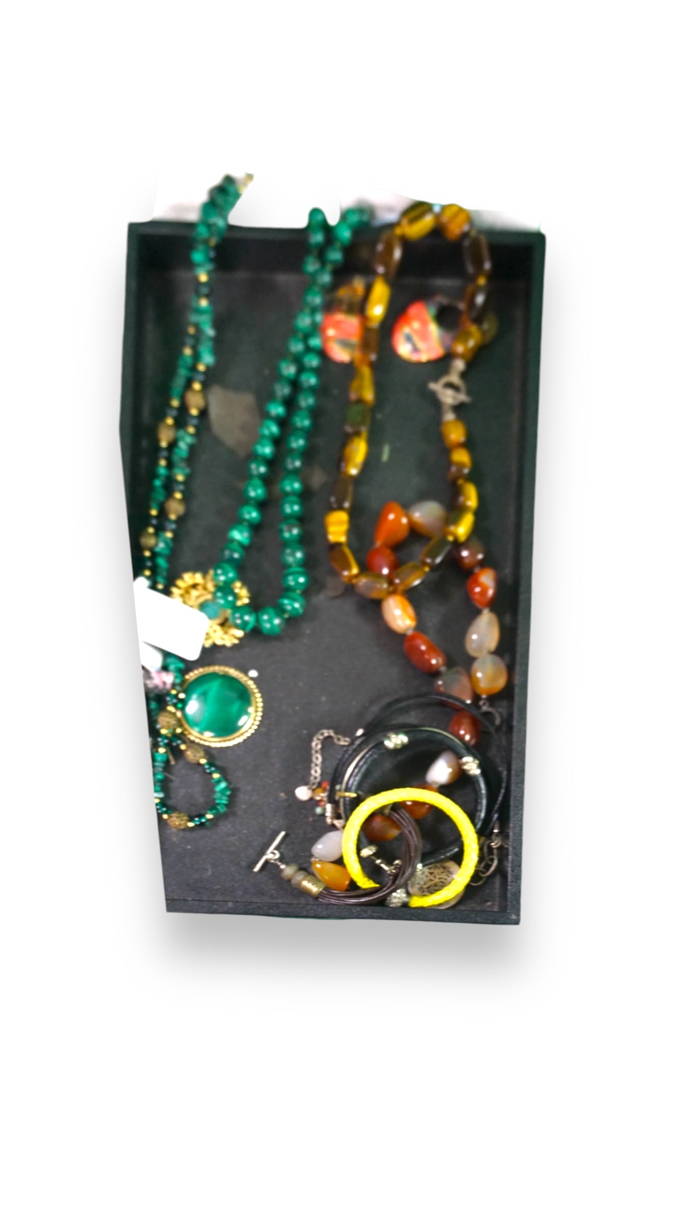 Mixed lot of Malachite Necklace & other natural stone Costume Jewelry: Mixed lot of Malachite Necklace & other natural stone Costume Jewelry