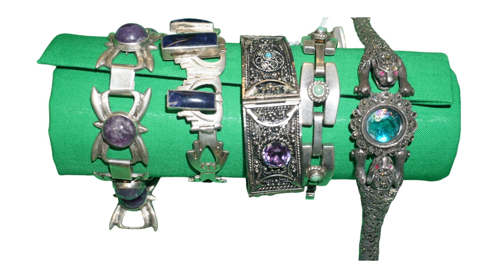 Sterling Silver Bracelets amethyst, marcasite & turquoise Jewelry. 130DWT including stones (1 of 1)