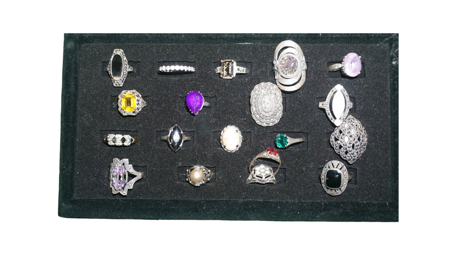 Lot of Sterling Silver\ Rings Cameo, marcasite, amethyst (1 of 3)