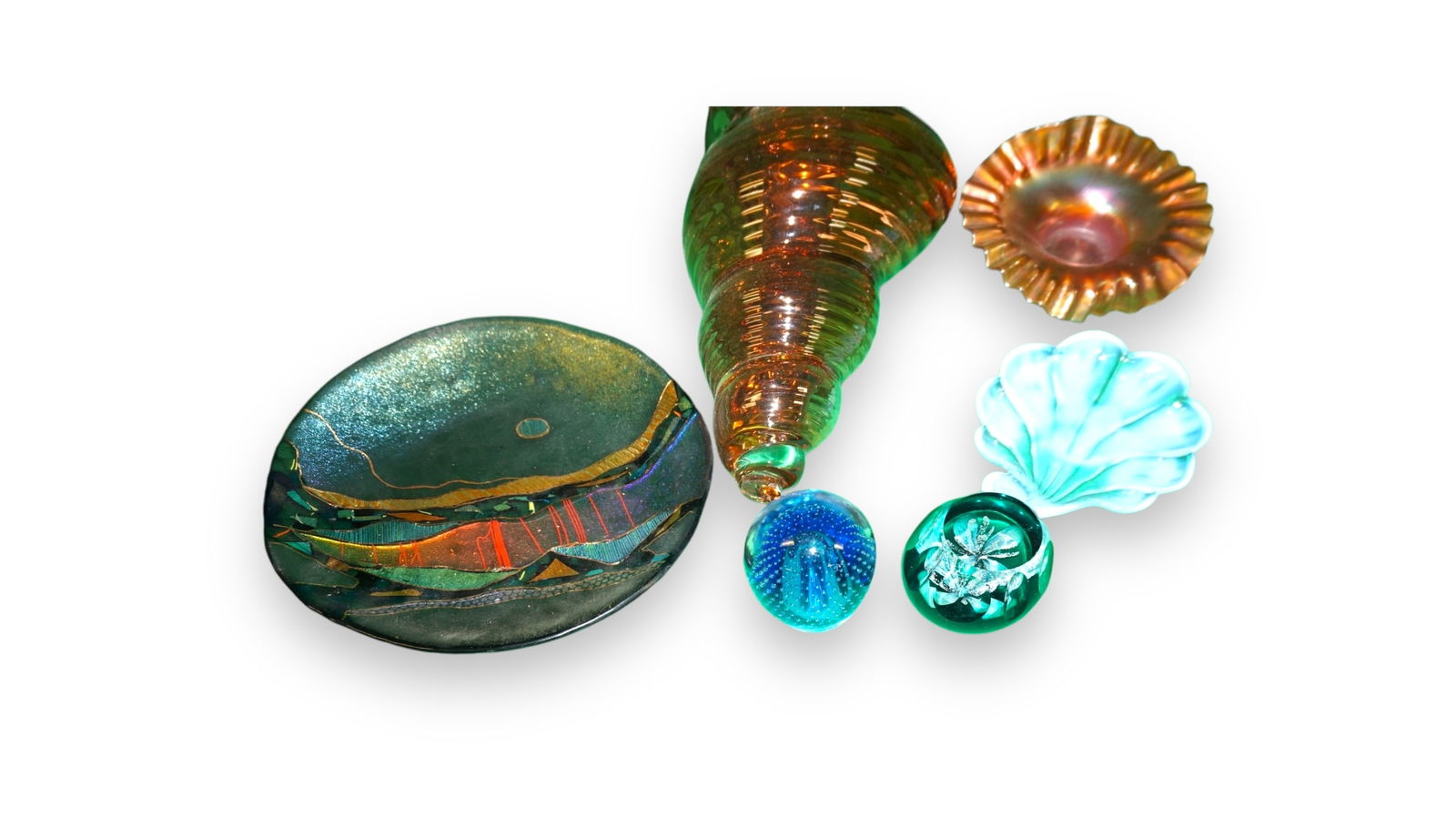 Assorted lot of Decorative Accessories signed art glass, paperweight, carnival glass (1 of 4)