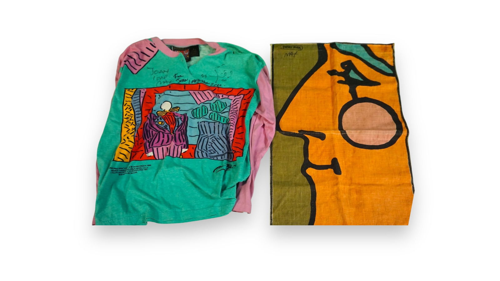 Peter Max Shirt & Tapestry Two pieces both are signed Peter Max in black Morning tapestry made from (1 of 1)