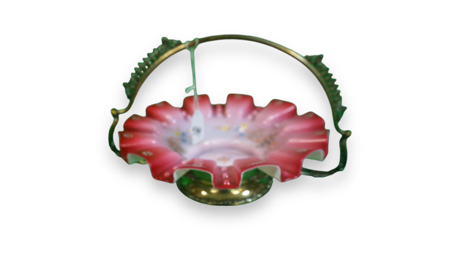 Victorian Antique wedding Basket Enameled Pink Glass: Victorian Antique wedding Basket Enameled Pink Glass 11" Diameter 8" High