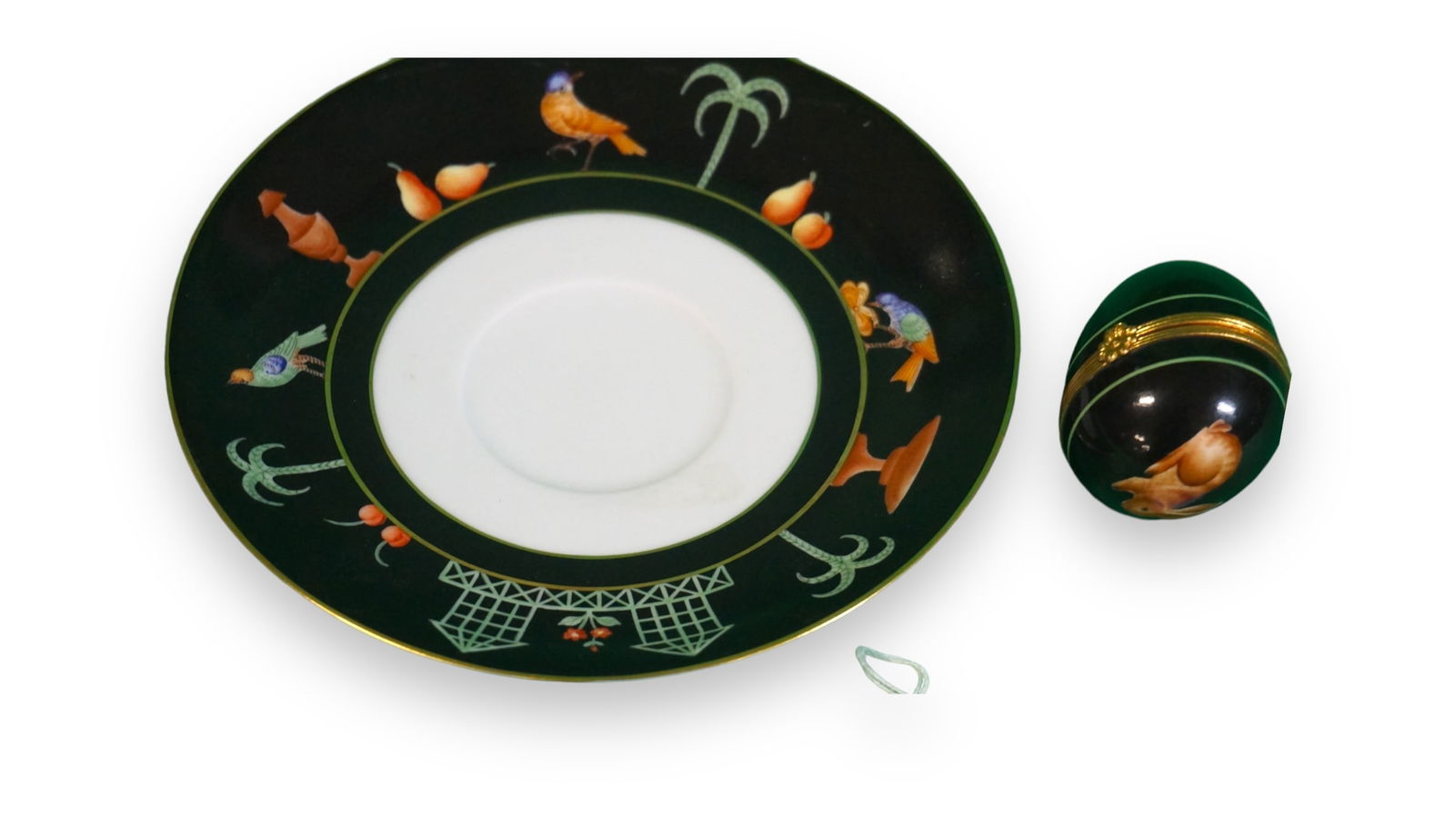 La Tallec For Tiffany Black Shoulder Egg Shaped Pill Box and Saucer (1 of 1)