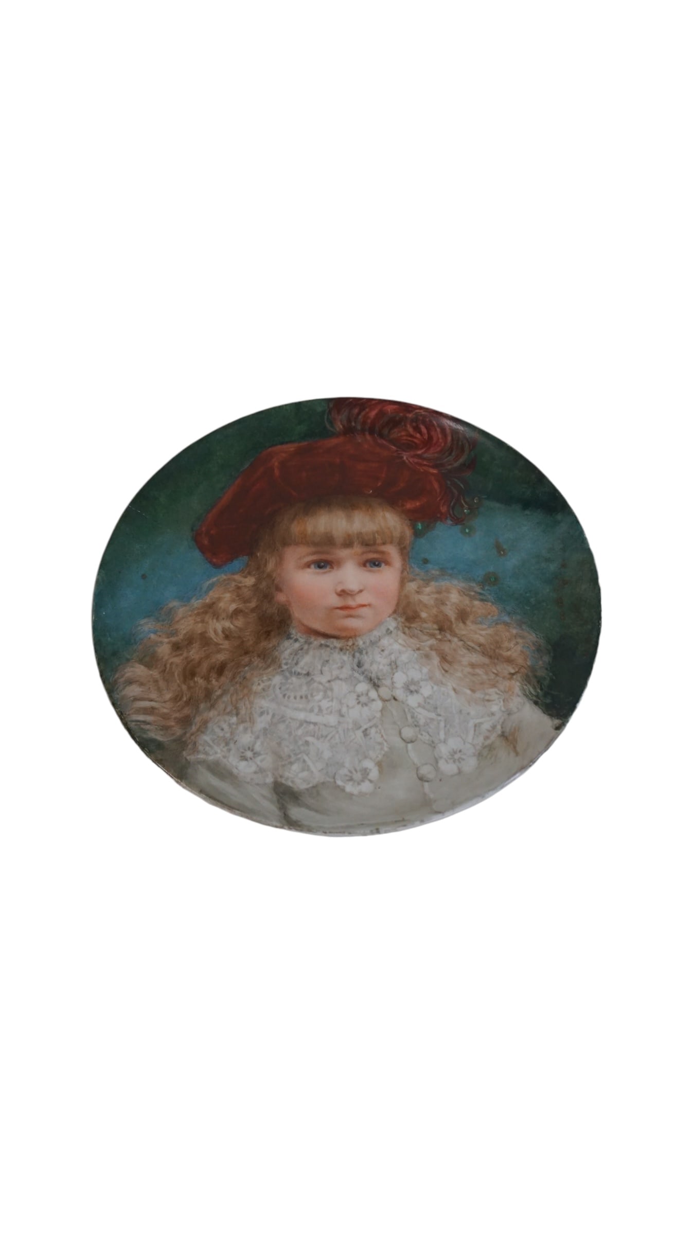 Victorian Hand painted Hanging plate Portrait of a young girl (1 of 4)