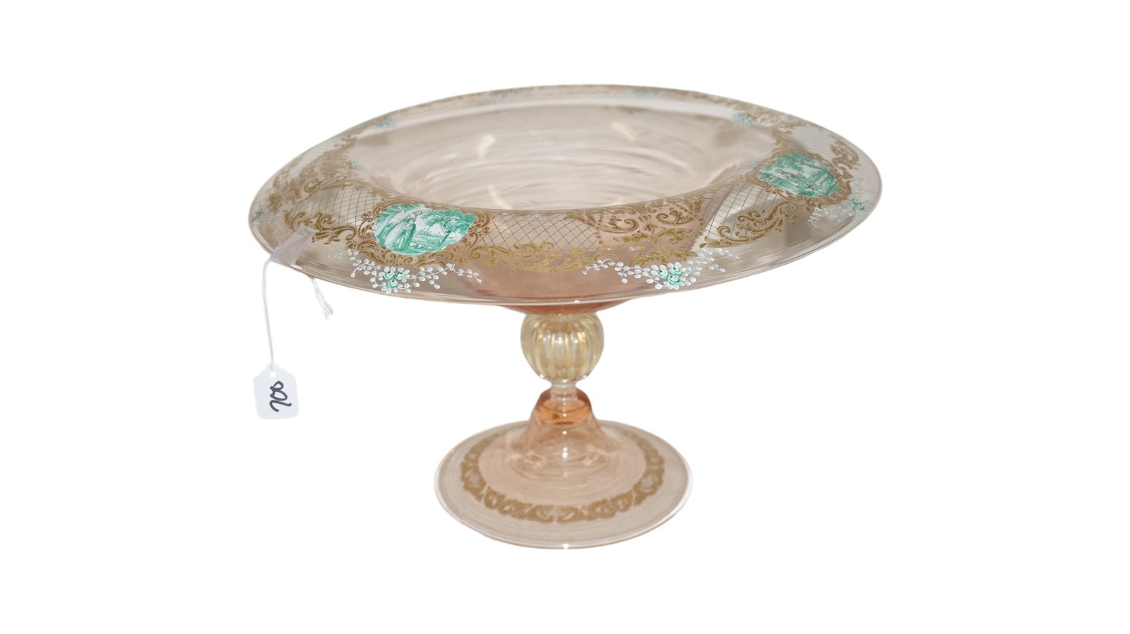 Early Italian Venetian Glass Compote hand painted (1 of 4)