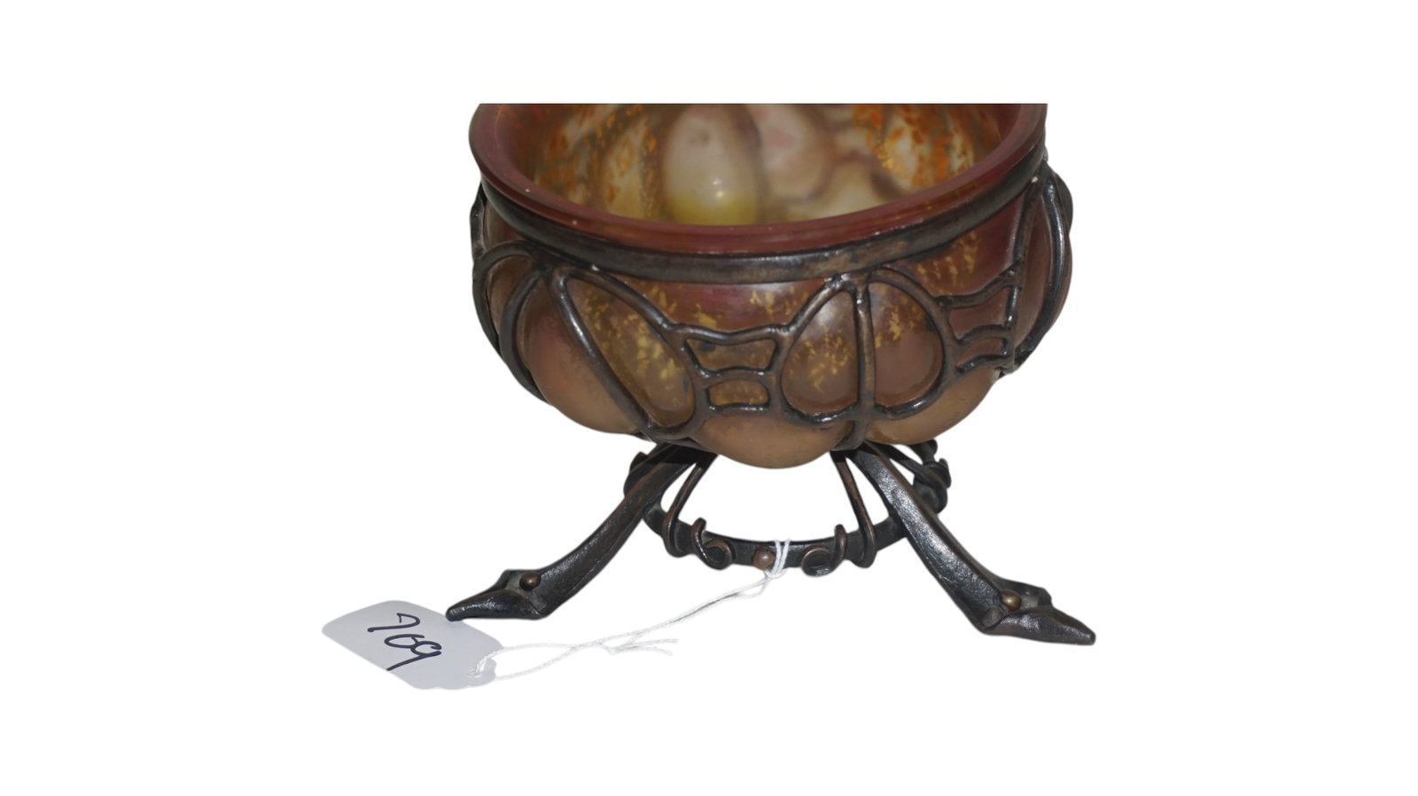 Antique French Art Deco Glass Bowl in iron Stand 1920s Original: Antique French Art Deco Glass Bowl in iron Stand 1920s Original measure: 5.5" x 4.5"