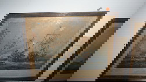 Ferdinand Perrot Ship Battle Lithographs