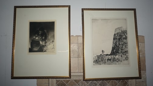 2 Edmund Blampied Drypoint Etchings