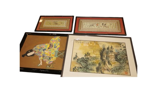 Lot of 4 Asian Pictures & Tapestries