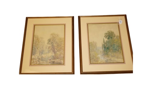 Pair Antique Landscape Watercolors