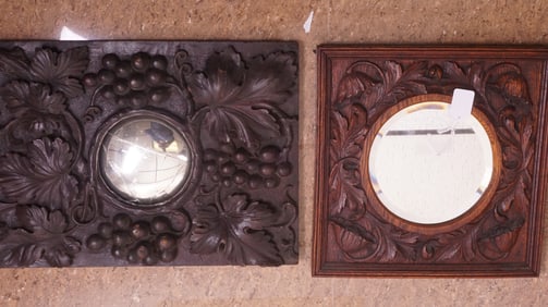 Pair Antique Carved Oak Mirrors