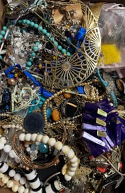 collection of 'broken' jewelry clasps, beads, crystals, settings