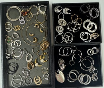 Collection of Hoops in silver & gold tones includes pierced & clip on Hoops of varying styles and