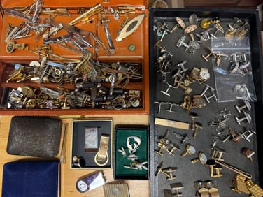 Assorted lot of Mens Jewelry including tie pins, cuff links & tie clips
