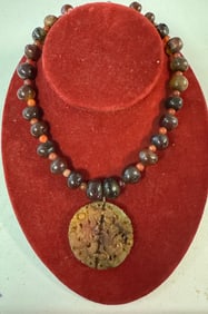 Red Cornelian drop Pendant, beaded Necklace