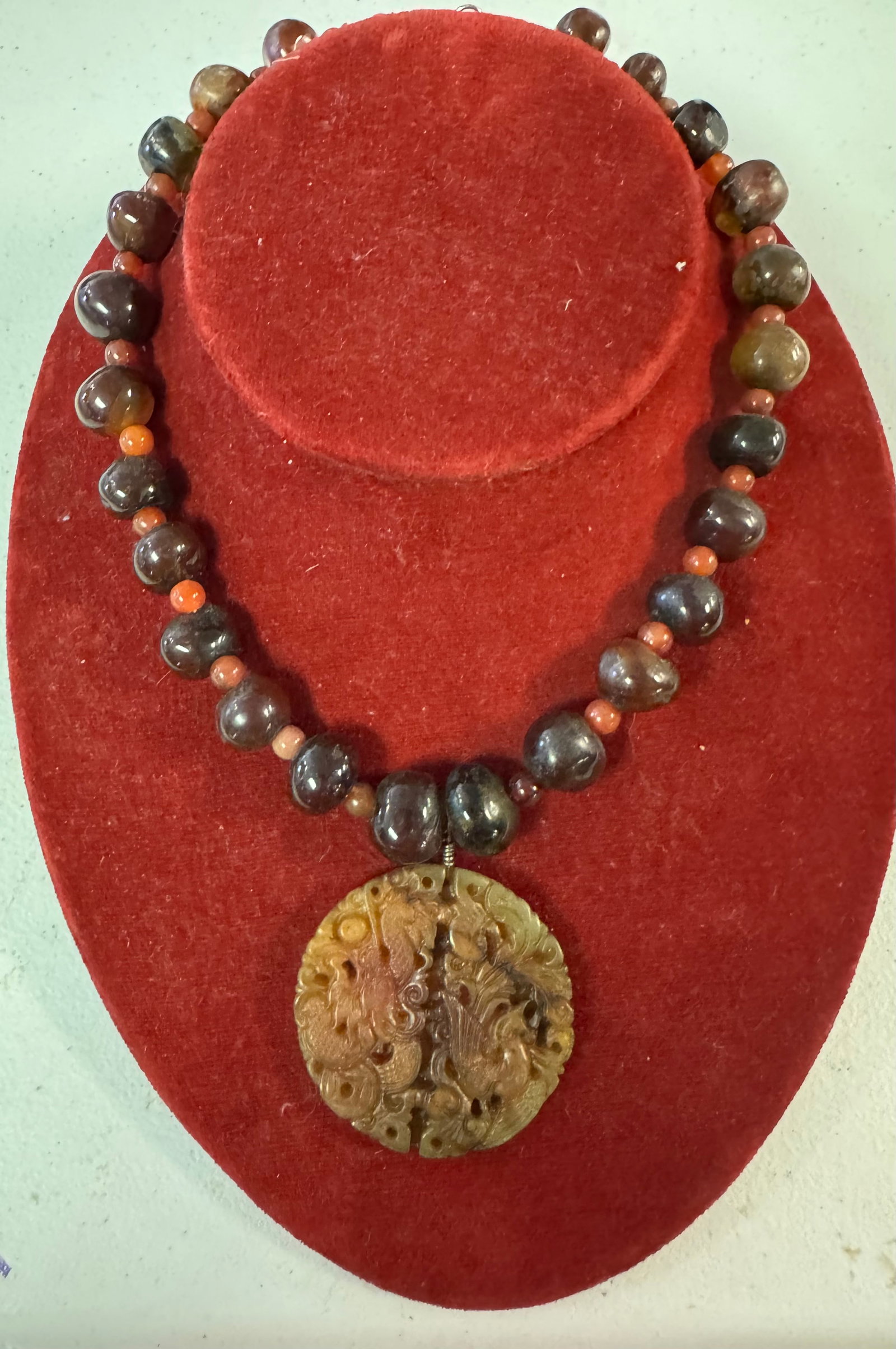 Red Cornelian drop Pendant, beaded Necklace: Red Cornelian drop Pendant, beaded Necklace