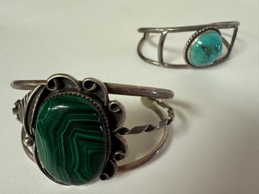 Lot of 2 Sterling Silver Cuffs with Turquois center stones
