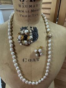 MIRIAM HASKELL Faux Pearl 3 piece Jewelry Set
