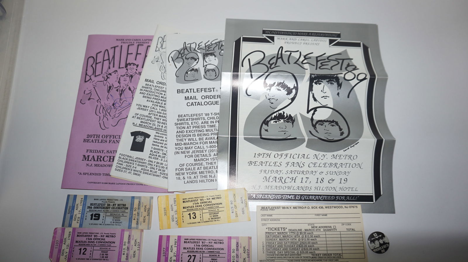 Beatles Paper Ephemera & Beatlefest Lot: Collection of Beatles paper memorabilia centered around Beatlefest fan conventions, including multiple programs, flyers, merchandise order forms, and promotional sheets from the 1980s–1990s, alo
